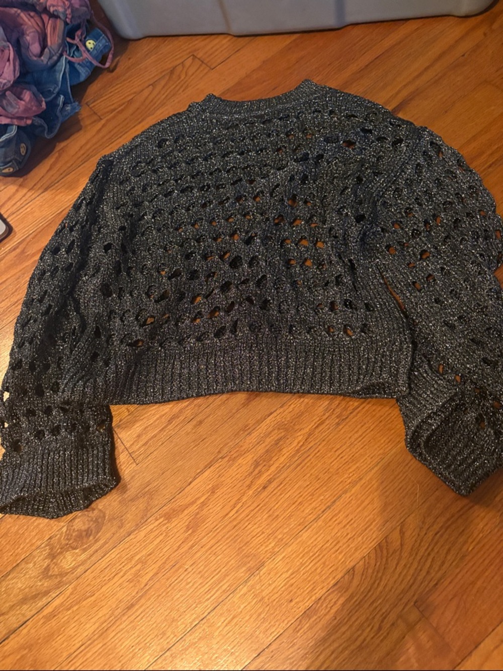 Cropped Open-Knit Women's Sweater - Metallic Charcoal
